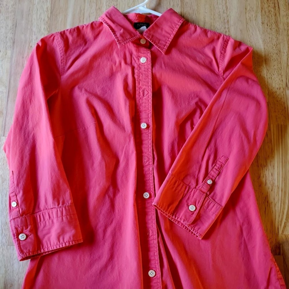 NWOT J. Crew Shirt Women's M Pink Button-up Collared Top, Stretchy, 3/4 Sleeve